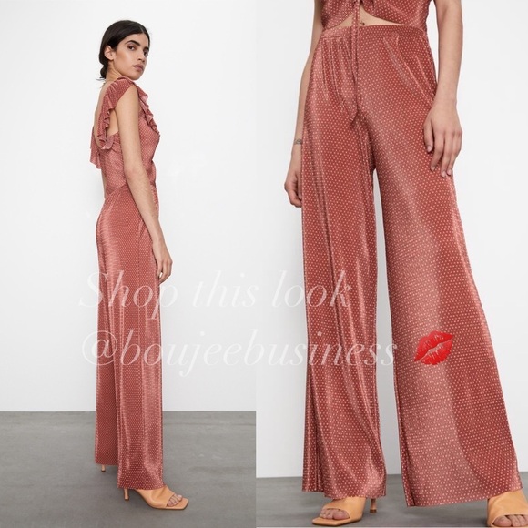 ZARA Ruffle Pleated Top + Pants Set - Picture 4 of 5